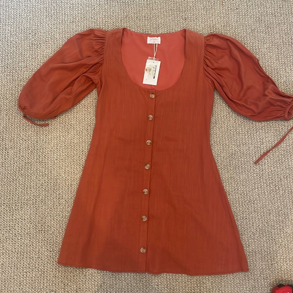 Never been worn: Quarter sleeve linen dress in rust